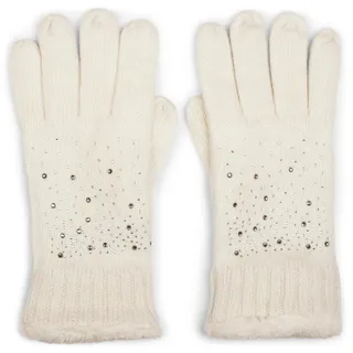 styleBREAKER Strickhandschuhe "Strickhandschuhe mit Strass und Fleece" 1 Stk., creme, weiß