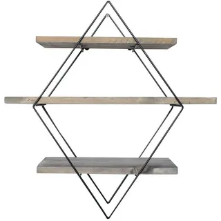 Calicosy Wandregal aus schwarzem Metall und Massivholz 60/14/60 cm , Eichefarben , Holz , 14x60x17 cm , Wohnzimmer, Regale, Wandregale