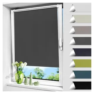 Verdunklungsrollo ohne Bohren, Schwarz 90x130cm, Klemmrollo für Fenster und Tür - Schwarz