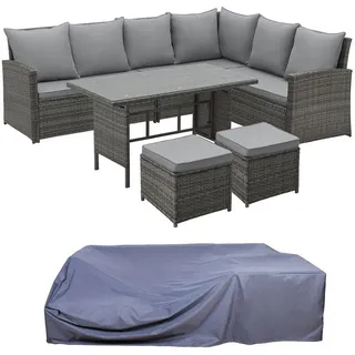 Svita Monroe Polyrattan Ecksofa Rattan-Lounge Esstisch Gartenmöbel-Set Sofa Garnitur Couch-Eck