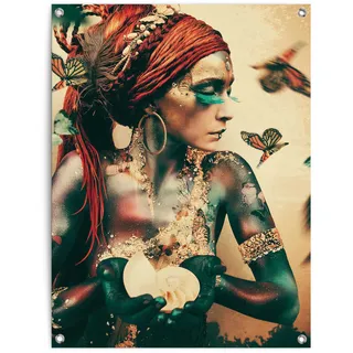 Poster REINDERS "Jaime Ibarra - Bohemian Chic", orange (farbe bild(er): orange), B:60cm H:80cm T:0,1cm, Bilder, Poster, Garten - Schmetterling - Ibiza - Hippie - Orange - Leinwand - 60x80 cm