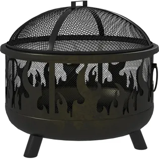 Feuerschale 2-In-1 Feuerkorb Mit Funkenschutz & Grillrost, Für Garten Bbq, Metall, Schwarz, Ø61X55Cm