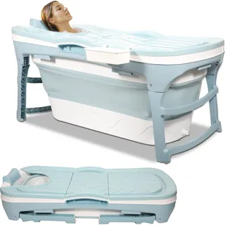 Jopassy Badewanne Erwachsene Praktisch und Tragbar mit Nackkissen für Badezimmer Geeignet Mobil Erwachsene Spa 118cm - Blau