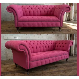 3+2 Sofagarnitur Chesterfield Textil Stoff Sofa Couchen Polster Set Garnituren - Braun