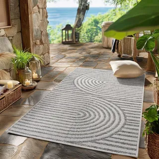 SIMPEX Outdoor Teppich Grau 80x250 cm Läufer Wetterfest UV-beständig Pflegeleicht Skandinavisches Boho Design für Küche Balkon Terrasse Wohnzimmer