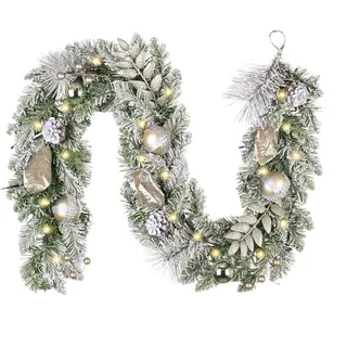 Valery Madelyn 152CM Weihnachtsgirlande mit 20 Led Timer Lichtern und Tannenzapfen Weihnachtskugeln, Tannengirlande Weihnachtsdeko für Treppe Tisch Außen Kaminsims Haustür, Weiß Gold