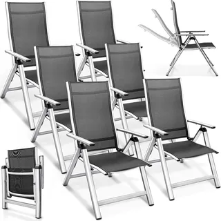 tillvex Gartenstuhl Premium 6 Stück Silber klappbar aus Aluminium | Hochlehner mit Armlehnen | Klappstuhl verstellbar | Klappsessel Balkon Garten Terrasse - Silber