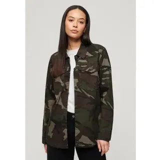Superdry für Damen. W4010424A Grünes militärisches Überhemd (L), Lässig, Camouflage, Baumwolle, Langarm