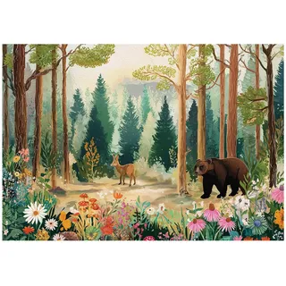 WallArena Fototapete Kinderzimmer Wald Bäume 400x280 , Multicolor , Papier , Baum/Pflanze/Natur , Rechteckig , 400x280 cm , FSC 100% , Tapeten & Wandverkleidungen, Fototapeten