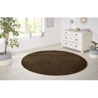 HANSE HOME Nasty Teppich Rund – Wohnzimmerteppich Flauschiger Kurzflor Unifarben für Esszimmer, Kinderzimmer, Flur, Schlafzimmer, Küche – Uni Braun, 200cm