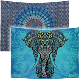 Ulticool – Wandteppich Dekoration Wohnung - Mandala Elefant Böhmischen Hippie Ibiza - Set von 2 Motiven – 73 cm x 95 cm - Wandtuch - Accessoires für Schlafzimmer Wohnzimmer Kinderzimmer