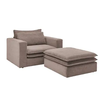 furn.design Loveseat Sessel Set in braun Cord Loungesessel mit Hocker Relaxsessel Pesaro