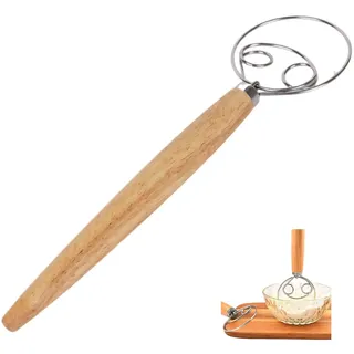 Dänischer Schneebesen Professioneller Teig Schneebesen Edelstahl Dänischer Teigbesen als Brot Backen Zubehör Teigrührer Mit Holzgriff Danish Whisk Teigkneter Teigmischer für Brot Teig Kuchen Gebäck
