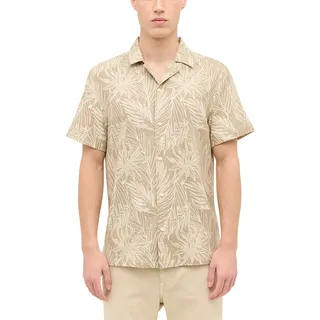 Kurzarmhemd MUSTANG "Style Layton", Herren, Gr. XXL, N-Gr, beige (aop palm beige), Web, Obermaterial: 100% Baumwolle, unifarben, relaxed fit normal, Rundhals, Hemden Kurzarmhemd, mit Palmen-Allover Print