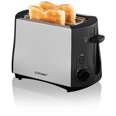 Cloer 3410 Toaster, 825 W, für 2 Toastscheiben, integrierter Brötchenaufsatz, Nachhebevorrichtung, Krümelschublade, mattiertes wärmeisoliertes Metallgehäuse