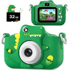 Dinosaurier Kinderkamera, Weihnachten Geburtstag Geschenke für Jungen Alter 3-12, 1080P HD Selfie Digital Video Kamera, Niedliche kleine Mädchen Spielzeug für 3 4 5 6 7 8 9 Jahre