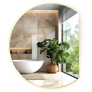 Tulup Led Spiegel 70 cm x 80 cm Unregelmäßiger Form Neutralweiß 4000K , Blaugrau , Glas , Oval , 70x80x0.4 cm , Spiegel, Wandspiegel