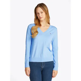 Tommy Hilfiger Damen Pullover Jersey Stitch V-Neck Strickpullover, blau (vessel Blue), S (36),