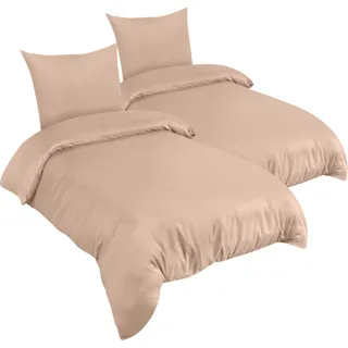 Utopia Bedding Bettwäsche 135x200 4teilig - Mikrofaser 2 Bettbezug 135x200 cm + 2 Kissenbezüge 80x80 cm - Beige