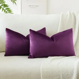 JOTOM Samt Kissenbezug Kissenhülle Sofakissen Dekokissen Kissenbezüge für Sofa Wohnzimmer Schlafzimmer 2er Set 30x50 cm Aubergine Lila