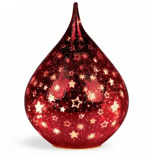 Formano LED Deko Farbglas Tropfen Sterne Rot 21 cm Glasleuchte in Crackle-Optik + Timer (6h an/18h aus), Batteriebetrieben. - Stimmungslicht Winter & Weihnachten Dekoleuchte für gemütliches Zuhause