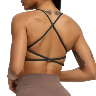 Aoxjox Damen Workout Sport BH Fitness rückenfrei Gepolstert Ivy Low Impact BH Yoga Crop Tank Top, Schwarz, Medium