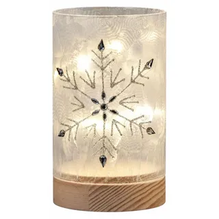 formano LED Glasleuchte Eiskristall 15 cm Holzsockel Timer Weihnachtsdeko - Transparent