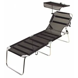 Alu-Liege schwarz mit Sonnenschutz Sonnenliege Gartenliege Terrassenliege liege