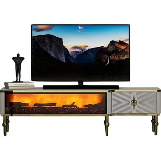 Wohnzimmerschrank TV Sideboard Dekokamin Elektrokamin Modern Zeitlos - Weiß