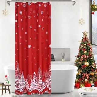 IDEALHOUSE Weihnachts-Duschvorhang – Wasserdichtes Oxford-Polyester, Weihnachtsbaum & Schneeflocken, Waschbar, Für Badewanne & Dusche – Größe: 35×72" (Germany)