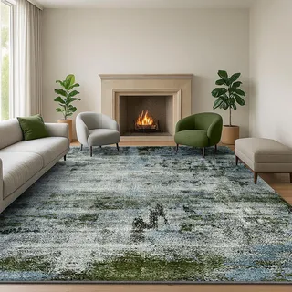 SOANNY Teppich Wohnzimmer, Kurzflor rutschfest, 200x290 cm, Moosgrün | Modern Abstrakt, Superweich, Waschbar, Pflegeleicht, Für Wohnzimmer Schlafzimmer Kinderzimmer Esszimmer Büro Leseecke Home