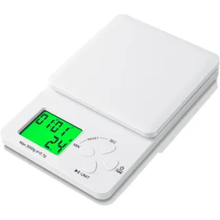 AiQInu Küchenwaage Digital mit Timer, 3kg/0.1g Hochpräzise Kaffeewaage, Kitchen Scale mit LED-Anzeige, Multifunktionale Magnetische Essenswaage für Küche