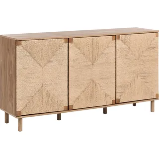BELIANI Sideboard Hellbraun Faserplatte mit Holzbeinen 3 Papierseil-Türen Boho Design Holzoptik Schrank Schlafzimmer Wohnzimmer Flur Esszimmer - Braun