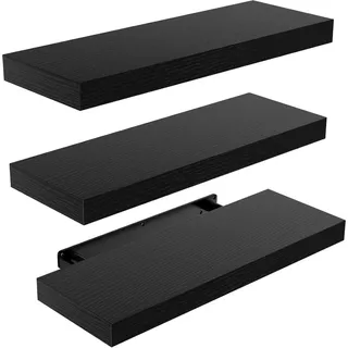 STOREMIC Schwarze Wandregale 3er-Set MDF-Holz L38 x B17 cm bis 22 lbs - Modernes Deko-Regal für Badezimmer, Büro, Wohnzimmer - Schwarz