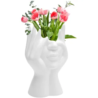 TNSLAND Blumenvase, Tulpenvase Keramikvase, 19 x 9 cm Blumentopf Kopf, Weiß, Mit Gesicht, Aesthetic Modern, Vasen Deko für Wohnzimmer Tischdekoration Schreibtisch