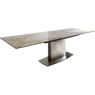 DeLife Esstisch Edge 200-300x100 Keramik Minas Melange Weiß-Beige Wave Edelstahl ausziehbar - Beige, Weiß