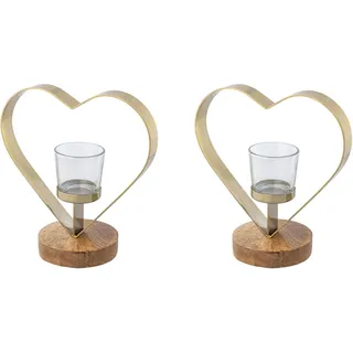 creativ home Teelichthalter Kerzenhalter Herz Edelstahl/Glas/ Holz Beige