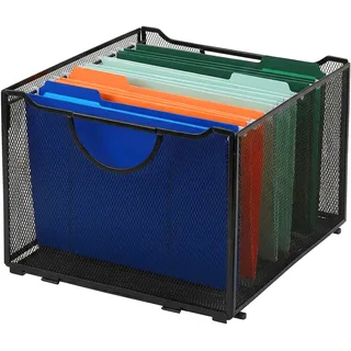 Relaxdays Hängeregister Box, Hängemappen, HxBxT: 26 x 39 x 34 cm, mit Griff, Stahl, stapelbare Büro Aktenbox, schwarz