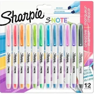 Sharpie S-Note Textmarker & Kreative Markerstifte | Schreiben, Malen, Markieren & Mehr | geschmischte Pastellfarben | 2-in-1 Keilspitze (Breit & Fein) | 12 Stück(e)