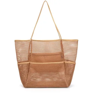 LCUHAVA Mesh Strandtasche Badetasche XXL Strandtasche Damen Netz Faltbare Strand Tasche Badetasche Groß, Netztasche für Die Familie Geeignet