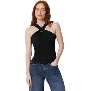 Amazon Essentials Damen Geripptes Halter-Neckholder-Top mit Kunstharzverzierung, Schwarz, XL