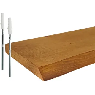 Relaxdays Wandregal, Baumkante, HBT: 3x100x22 cm, rustikales Schweberegal, Küche, Wandbrett Massivholz, Kiefer, braun