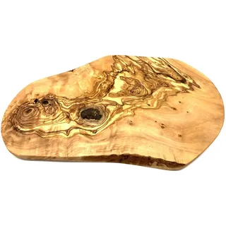 Olivenholz-erleben Schneidebrett »Naturschnitt aus hochwertigem naturbelassenem Olivenholz« Einzigartige Maserung, rustikale Kante, organische Form, L ca. 40-44cm, braun