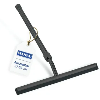 WENKO Duschabzieher mit Teleskopstiel, 37–59 cm, streifenfrei, 26 cm breit | Edelstahl rostfrei, langer Stiel ausziehbar, Fensterabzieher zum Reinigen von Dusche, Bad, Fliesen, Fenster, Spiegel, schwarz