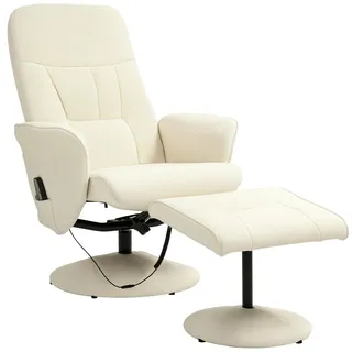 Massagesessel mit Fußhocker, Ergonomischer Stuhl mit 10 Vibrationspunkten, Kunstleder, 76 x 81 x 105 cm, Cremeweiß - Weiß