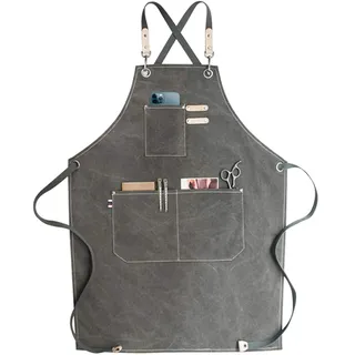 RAPRON Canvas Schürze Herren Damen - Denim Kochschürze mit Taschen - Grillschürze für Männer und Frauen - Lange Schürzen für Kochen arbeits Backen- Geschenk für Küchenchefs, Oma, Opa (Grau)
