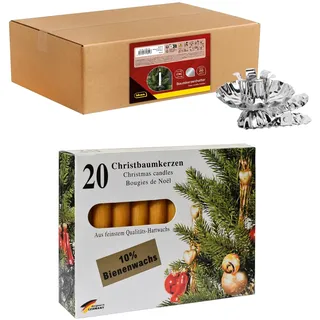 IDENA 90487 - Baumkerzenhalter für den Weihnachtsbaum, 20 Stück in Silber inkl. 20 Baumkerzen in Gelb, Vintage Kerzenhalter aus Metall, mit Clip für Äste bis 1,5 cm Dicke