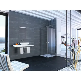 HÜPPE Xtensa pure Gleittüreckeinstieg 2-teilig (1/2), Breite:90cm, Anschlag rechts, XT1403123322, Duschkabine: Profilfarbe Black Edition Glas ESG klar mit ANTI-PLAQUE