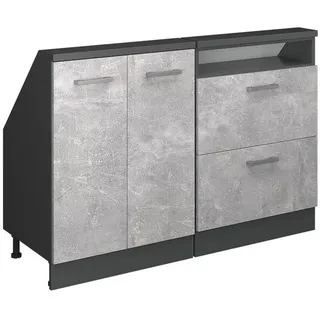 Vicco Küchenschrank FÜR Dachschrägen R-Line Beton 120 cm 2er Set , Grau, Anthrazit , Holzwerkstoff , Rechteckig , 120x81.6x46 cm , Küchen, Küchenmöbel, Küchenschränke, Küchenunterschränke