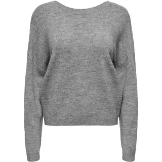 Only Damen Onlmanifesta Ls Reversible Bf KNT Pullover, Light Grey Melange/Detail:Black lace, M